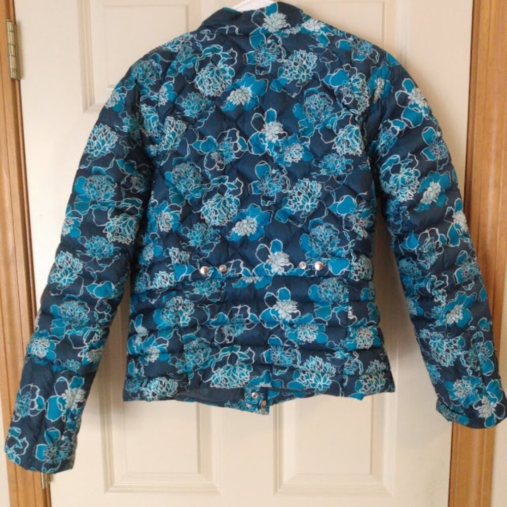 Lands' End: Blue & green floral lined quilted jacket. Size Medium. - Picture 3 of 4